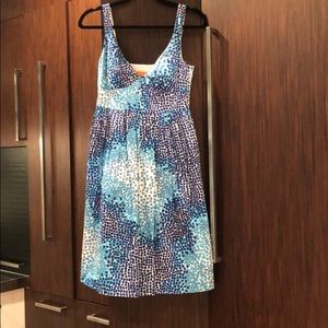 Tea length blue + white tile Cynthia Steffe dress